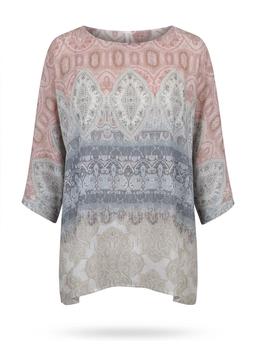 Boho Printed Relaxed Fit Tunic Top - Pink & Gray #180